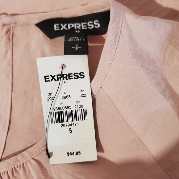 Express NWT Modal Balloon Puff Sleeve Pink Blouse Womens Size S Keyhole Neck - Picture 7 of 11
